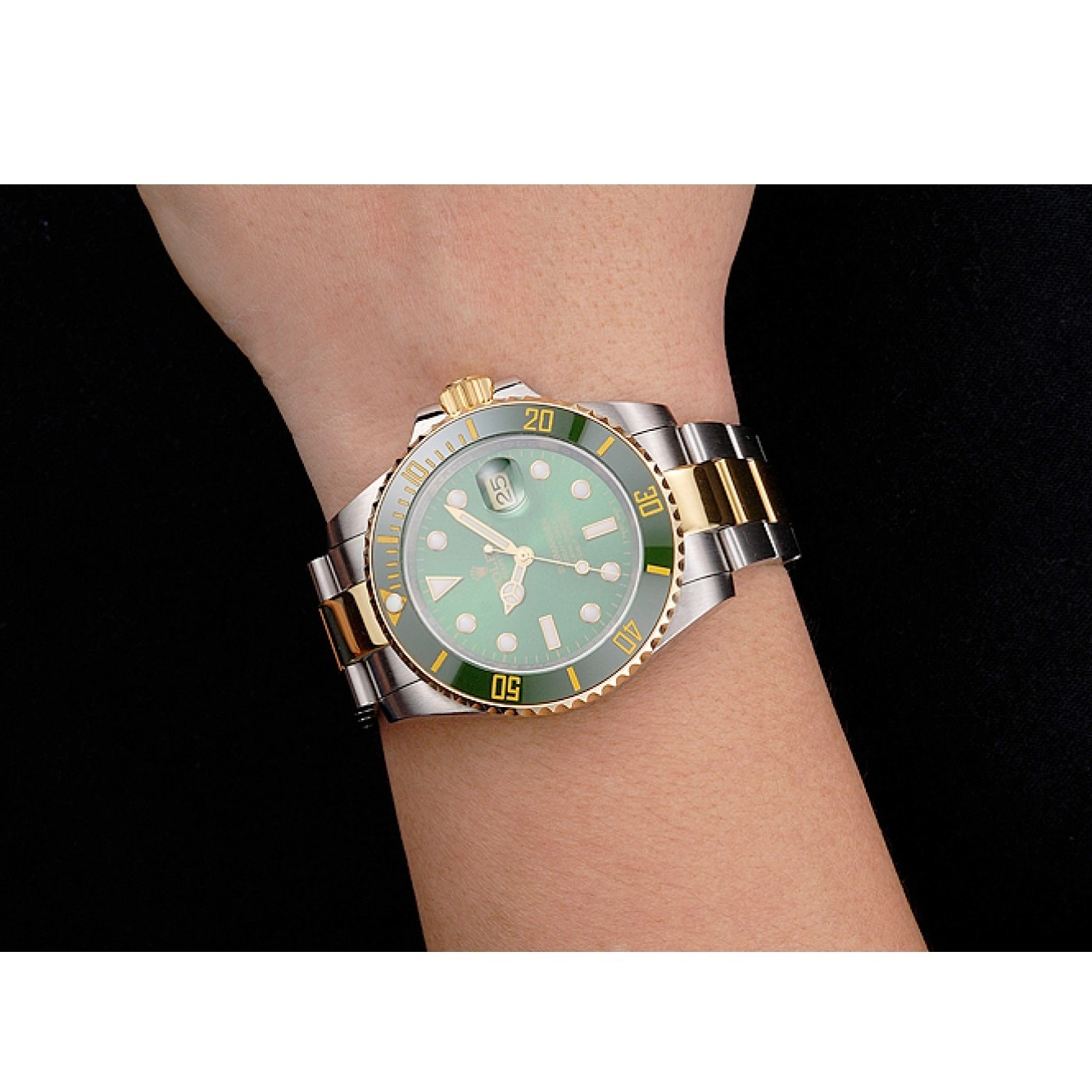 Good Copy Rolex Watches Submariner Steel Bracelet Bezel Rolex And Gold Swiss Dial Tone Green Two 0608